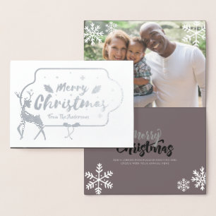 SILVER FOIL PHOTO Christmas Stag Personalised Foil Card