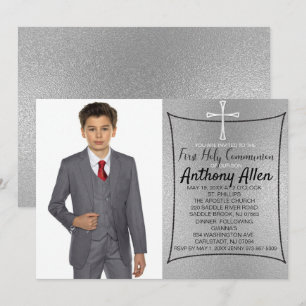 Silver Foil Photo First Holy Communion Invitation