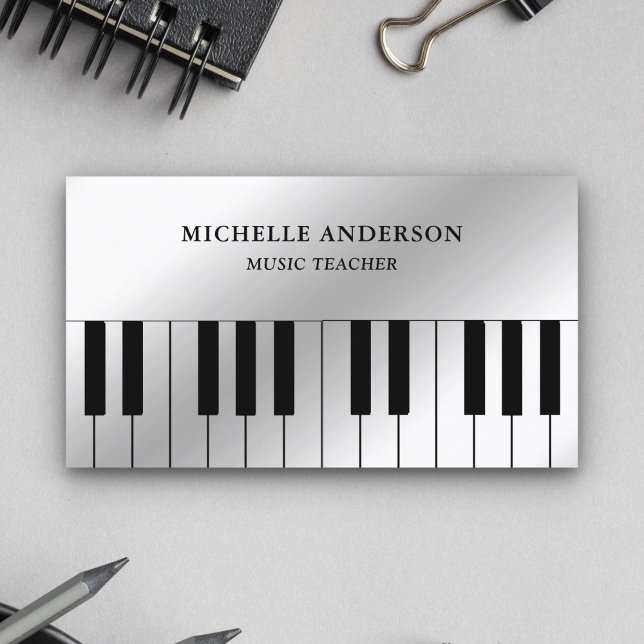 Silver Foil Piano Keyboard Musician Pianist Business Card (Creator Uploaded)