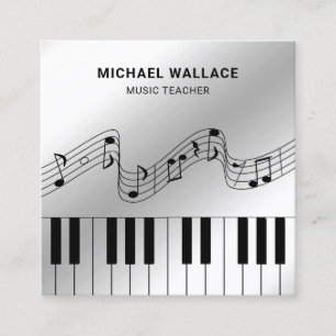 Silver Foil Piano Keyboard Musician Pianist Square Business Card