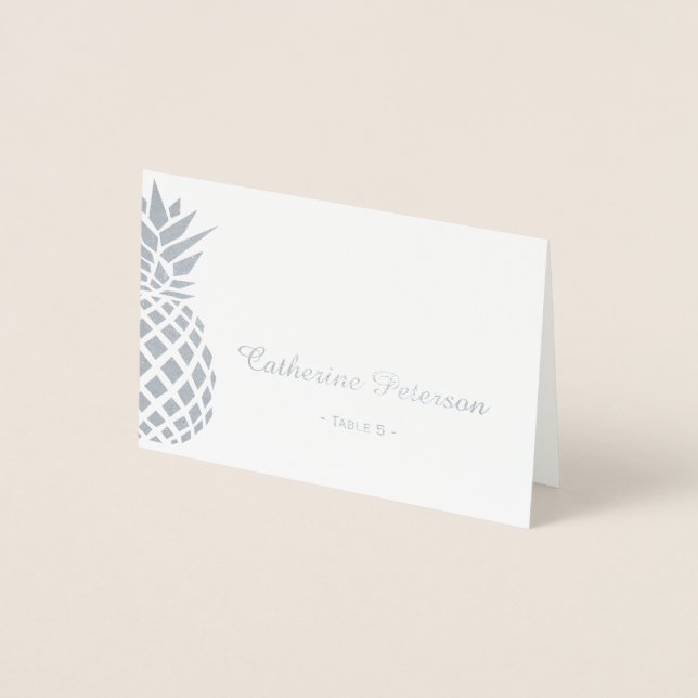 Silver foil pineapple place card | escort card (Front)