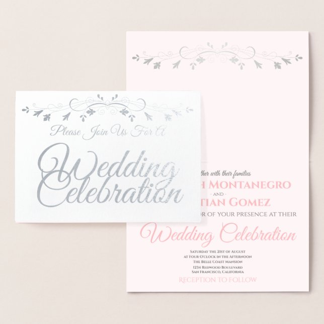 Silver Foil Pink & Grey Elegant Wedding Invitation (Display)