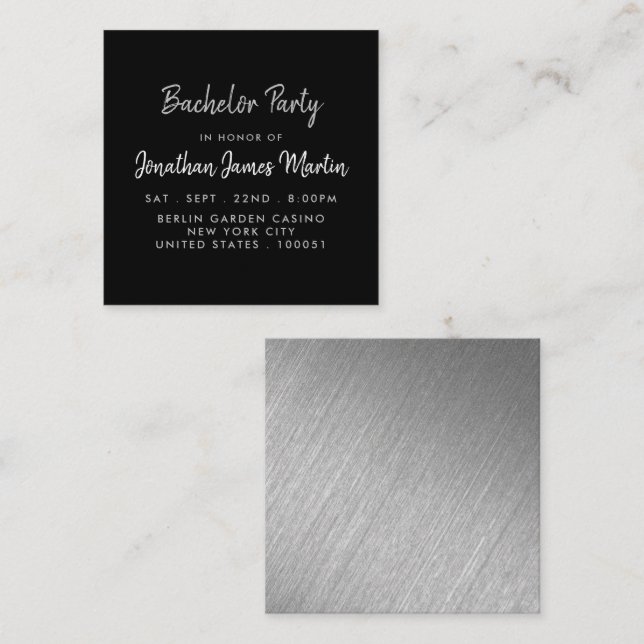 Silver Foil & Script Bachelor Party Ticket Invite (Front/Back)