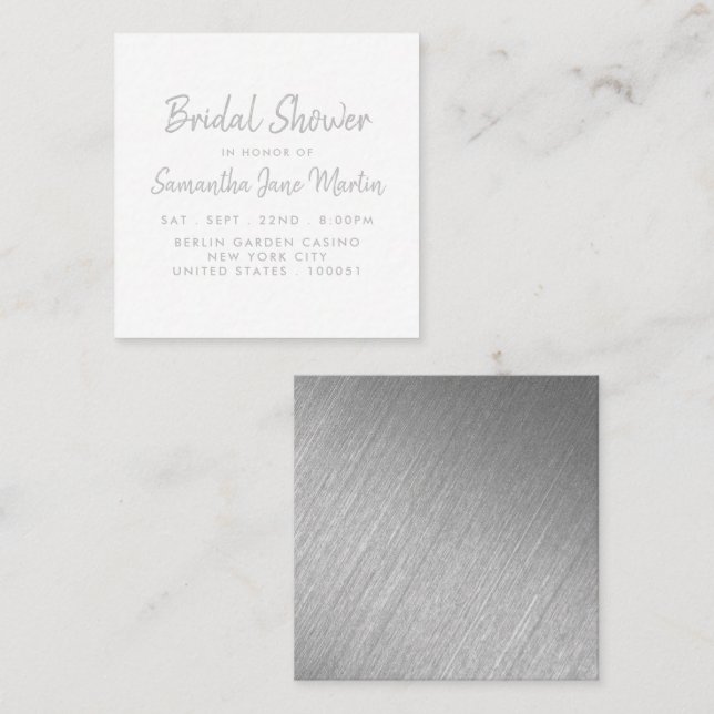Silver Foil & Script Bridal Shower Ticket Invite (Front/Back)