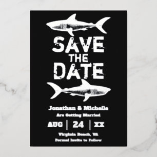 Silver Foil Shark Beach Wedding Save the Date