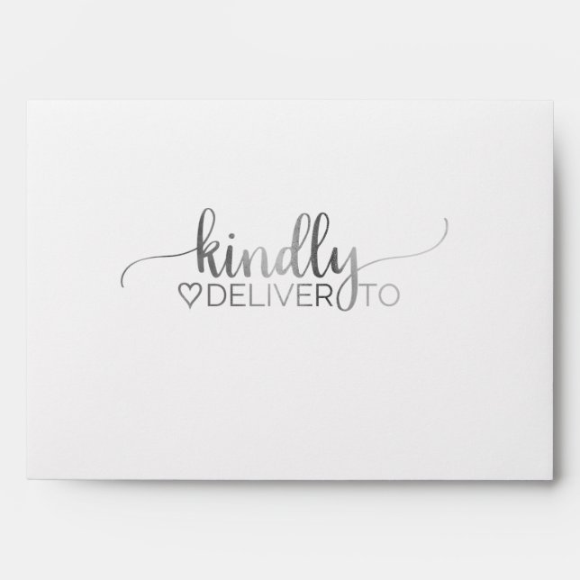Silver Foil Simple Calligraphy Grey Lined Wedding Envelopes (Front)