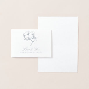 Silver Foil Single Cotton Boll Plant Etch Wedding Card