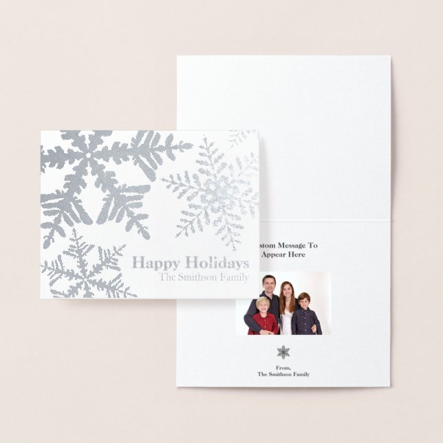 Silver Foil Snowflake Photo Inside Holiday Card (Display)