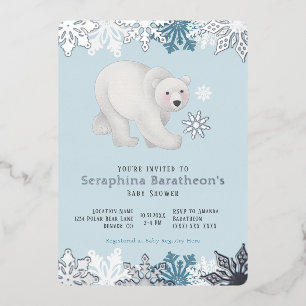 Silver Foil Snowflake Polar Bear Baby Shower