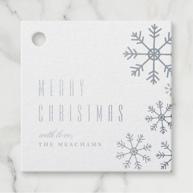 Silver Foil Snowflakes Christmas Holiday Gift Tag (Front)