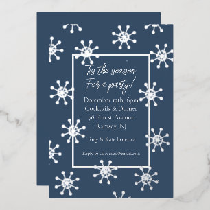 Silver Foil Snowflakes Holiday Party Invitation 