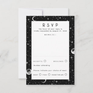 Silver Foil Stars Celestial Wedding RSVP Card