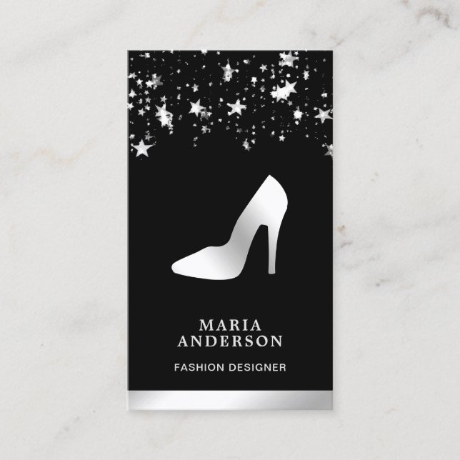 Silver Foil Stars Confetti High Heels Stilettos Business Card (Front)
