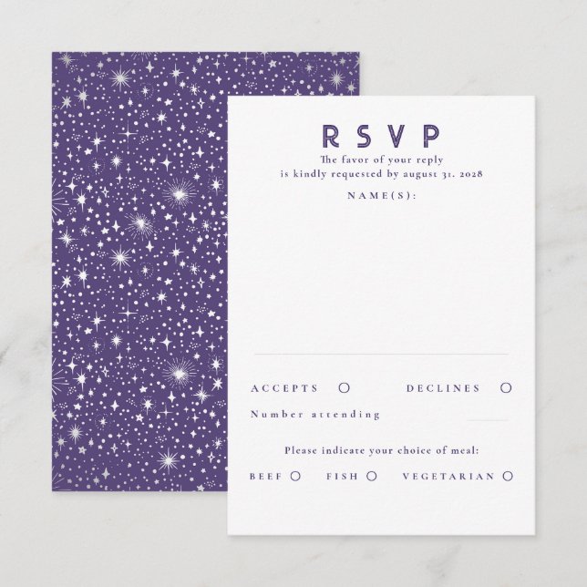 Silver Foil Stars Modern Wedding RSVP (Front/Back)