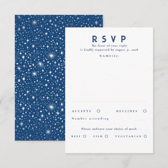 Silver Foil Stars Modern Wedding RSVP (Front/Back)
