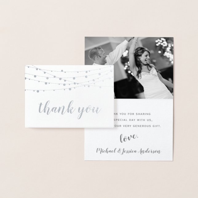 Silver Foil String Lights Photo Thank You Card (Display)