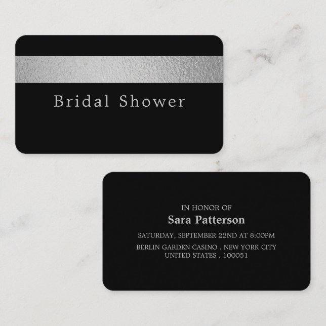 Silver Foil Stripe, Bridal Shower Ticket Invite (Front/Back)