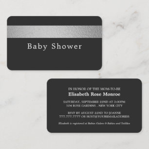 Silver Foil Stripe, Charcoal Baby Shower Ticket