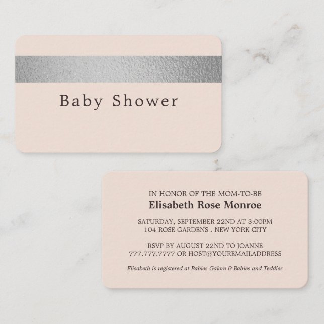 Silver Foil Stripe, Pink Baby Shower Ticket Invite (Front/Back)