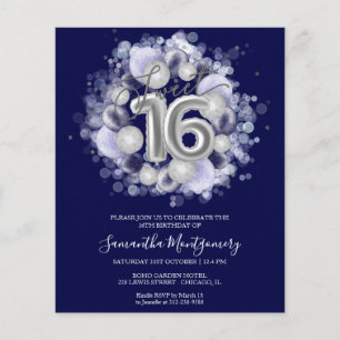 Silver Foil Sweet 16 Balloons Budget Invitation