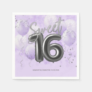  Silver Foil Sweet 16 Bday Balloons Lavender Napki Napkin