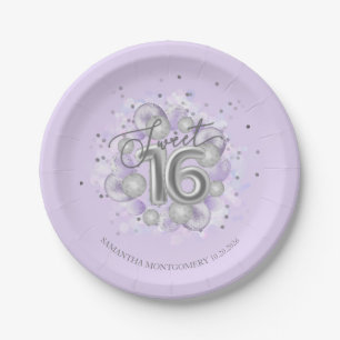 Silver Foil Sweet 16 Bday Balloons Party Lavender Paper Plate