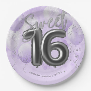 Silver Foil Sweet 16 Birthday Balloons Lavender Pa Paper Plate