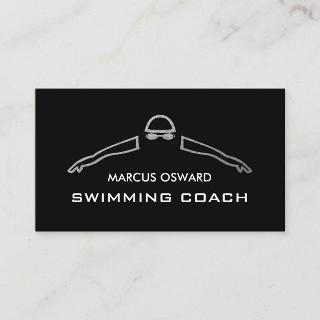 Silver Foil Swimmer, Swimming Coach & Lifeguard Business Card (Front)