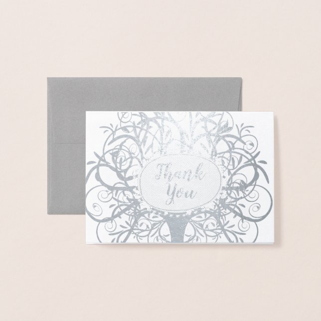 Silver Foil Swirl Tree Thank You Foil Card (Front With Envelope)
