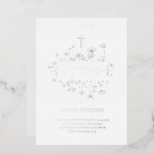 silver foil text Baptism delicate flowers