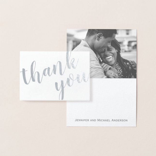 Silver Foil Thank You with Photo and Name Foil Card (Display)