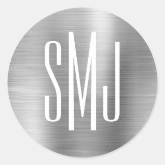 Silver Foil Three Letter Monogram Classic Round Sticker