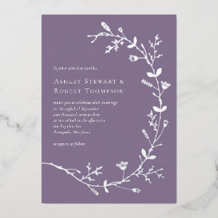 Silver Foil Vine Scroll Wedding, Dusty Purple