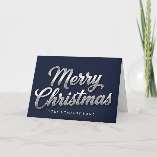 Silver Foil Vintage Script Merry Christmas Holiday Card (Front)