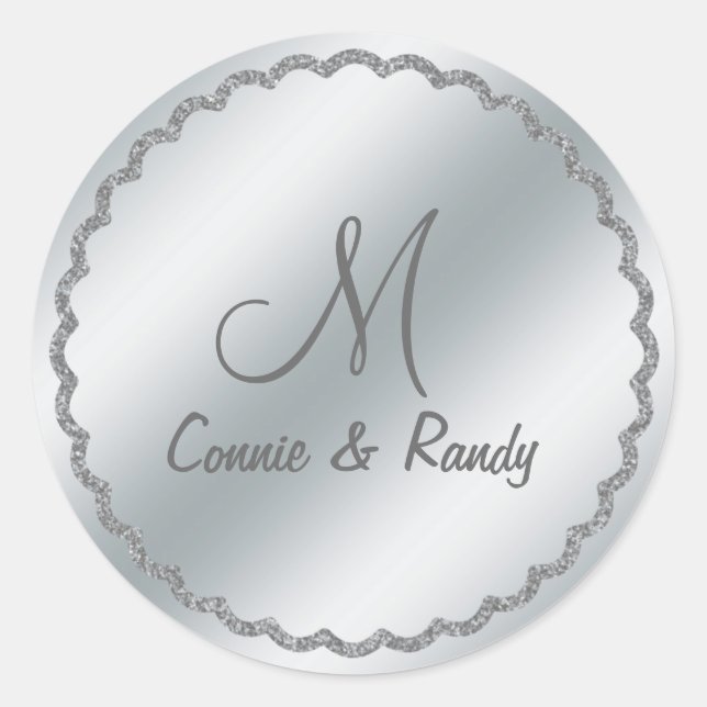 Silver Foil Wedding Monogram Sticker (Front)