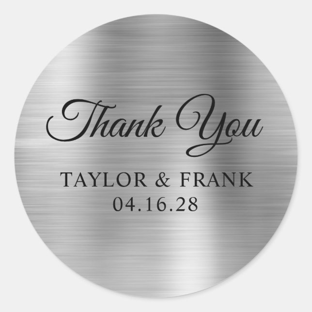 Silver Foil Wedding Thank You Classic Round Sticker (Front)