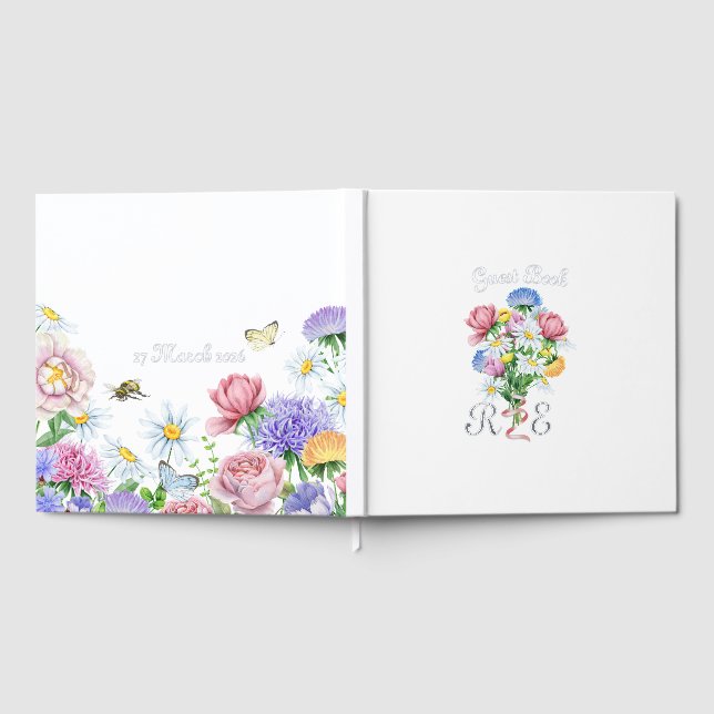 Silver Foil Wildflower Garden Wedding Spring Flora Guest Book (Full)