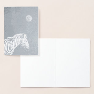 Silver Foil Zebra with Moon Card