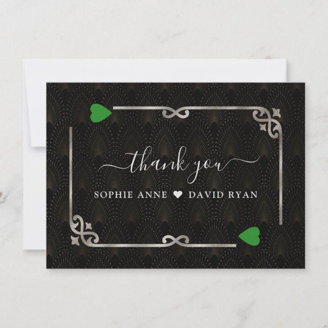 Silver Forest Green Casino Vegas Poker Wedding  Thank You Card (Front)