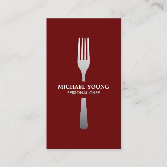SILVER FORK on DARK RED Business Card (Front)