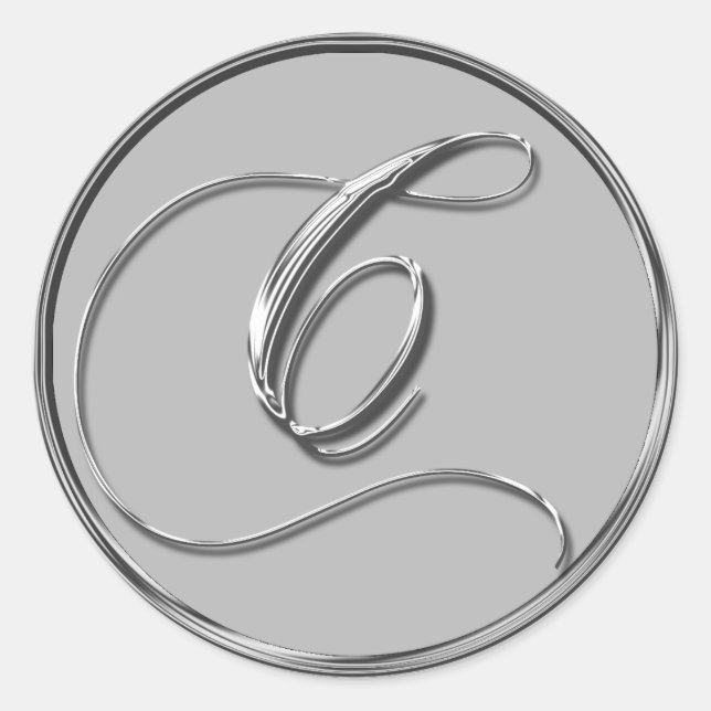 Silver Formal Wedding Monogram C Seal Sticker (Front)