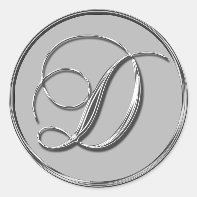Silver Formal Wedding Monogram D Seal Sticker (Front)