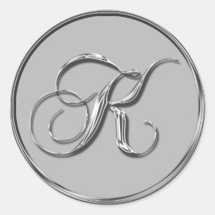 Silver Formal Wedding Monogram K Seal Sticker