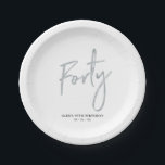 Silver Forty Lettering 40th birthday Paper Plates<br><div class="desc">This simple custom paper plate will add stylish detail to the modern 40th birthday. This design features silver chic lettering "Forty" with custom text. Matching invitations and party supplies are available in my shop BaraBomDesign.</div>
