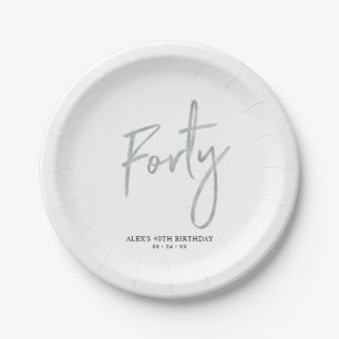 Silver Forty Lettering 40th birthday Paper Plates
