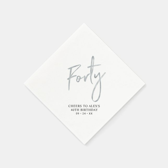 Silver Forty Modern Adult 40th Birthday Party Napkin (Corner)