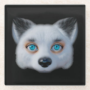Silver fox blue eyes stone magnet glass coaster