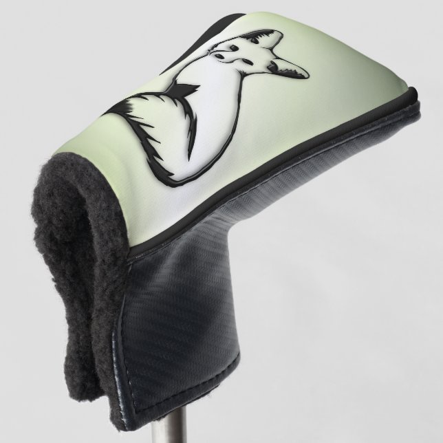 Silver Fox on Green Golf Head Cover (3/4 Front)