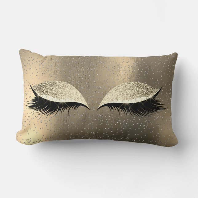 Silver Foxier Glitter Black Glam Makeup Gold Cat Lumbar Cushion (Front)