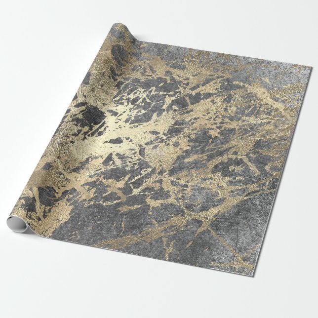 Silver Foxier Gold Marble Shiny Metallic Strokes Wrapping Paper (Unrolled)